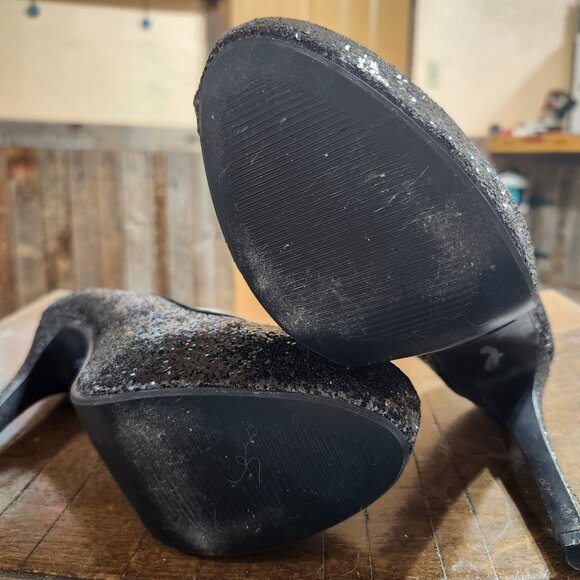 Delicious Shoes Womens 7.5 Black Glitter Stiletto Heels Spike High Heel Party - Picture 8 of 8